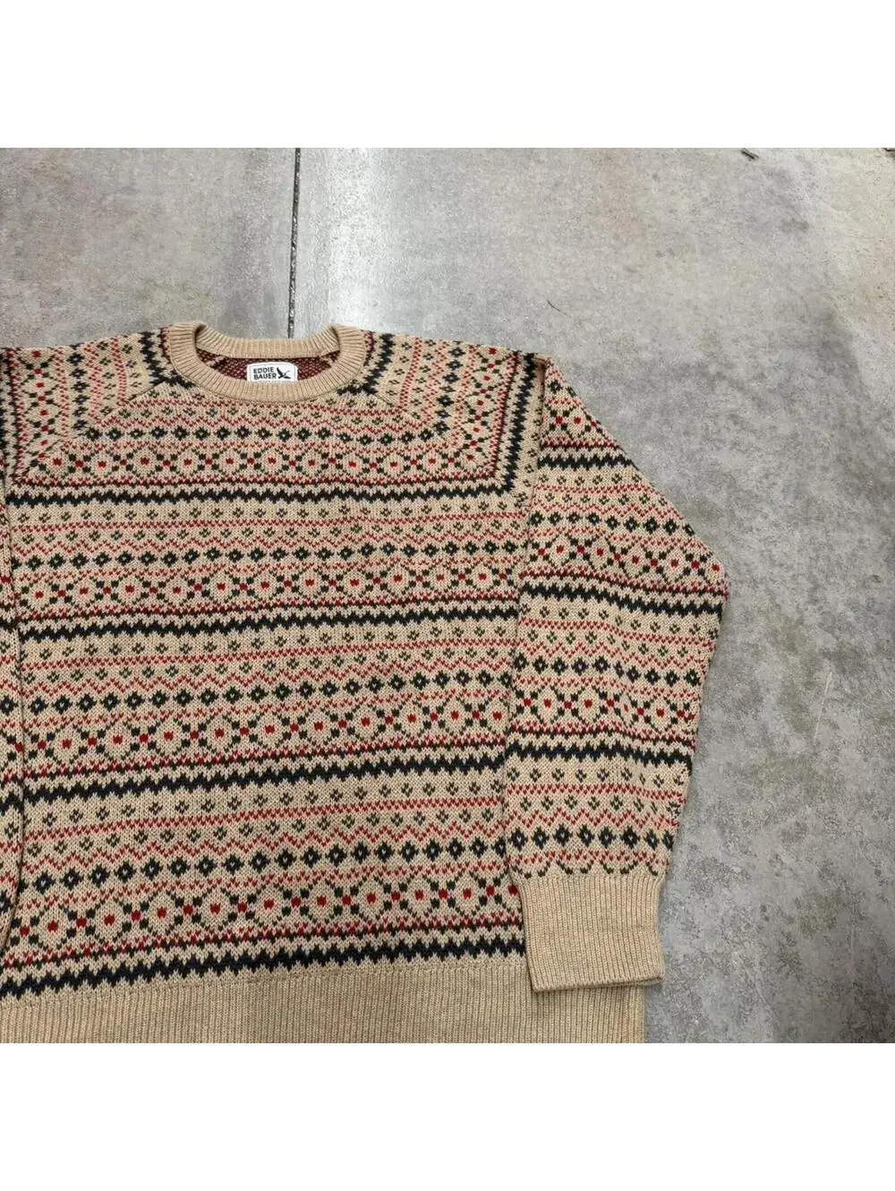 vintage eddie bauer beige brown and red striped knit sweater size large